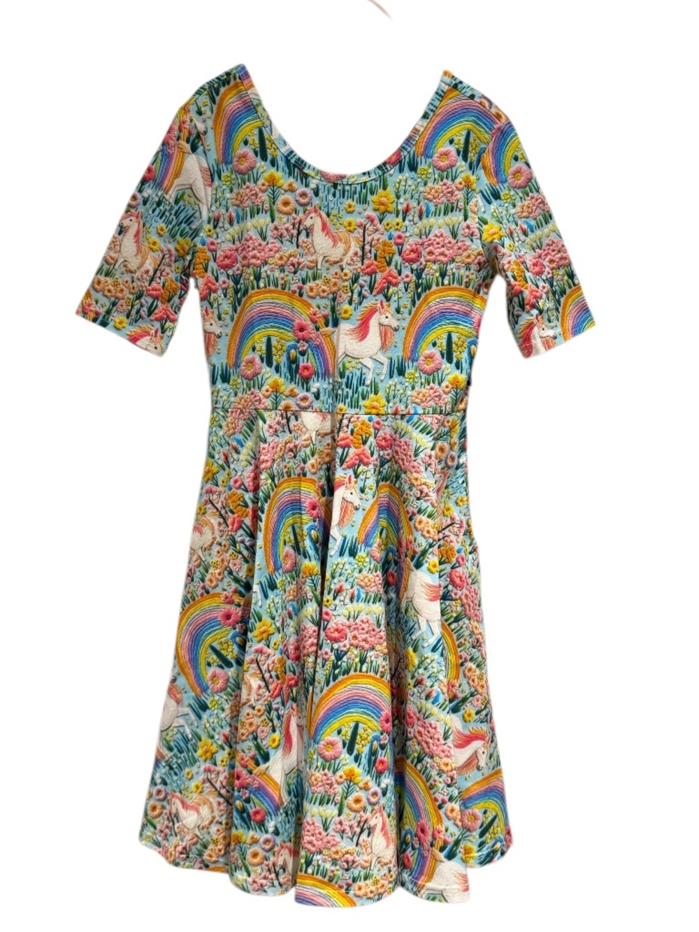 ROCK YOUR KID unicorn/rainbow/flower short sleeve twirl dress - size 10